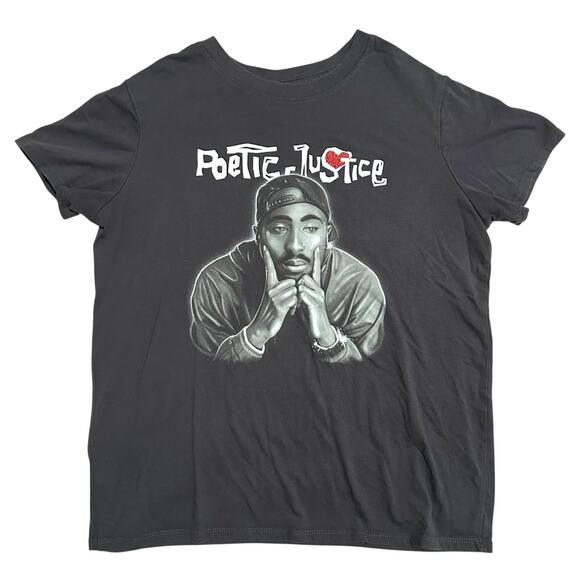 Hybrid Apparel Poetic Justice Graphic T-Shirt Size M Gray Tupac 2Pac Rap Tee - Picture 1 of 4